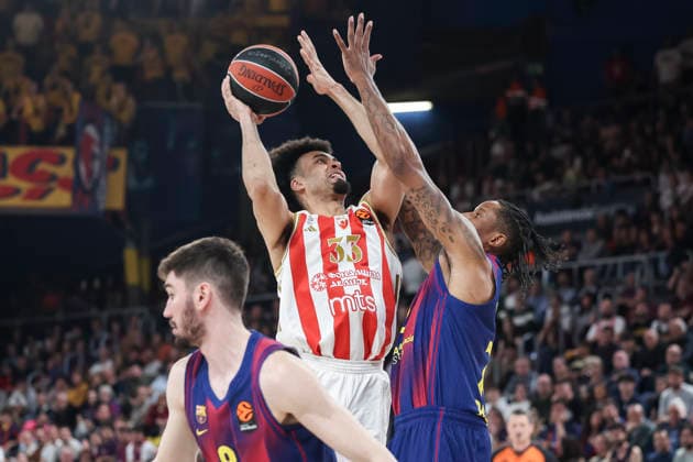 March 27, 2026, Barcelona, Barcelona, Spain: Jordan Nwora of Crvena Zvezda Meridianbet Belgrade in action during the EuroLeague Regular Season Round 34 match played between FC Barcelona, Barca and Crvena Zvezda Meridianbet Belgrade at Palau Blaugrana on March 27, 2026 in Barcelona, Spain. FC Barcelona V Crvena Zvezda Meridianbet Belgrade - Euroleague 2025 2026  - ZUMAa181 20260327_zaa_a181_127 Copyright: xJavierxBorregox