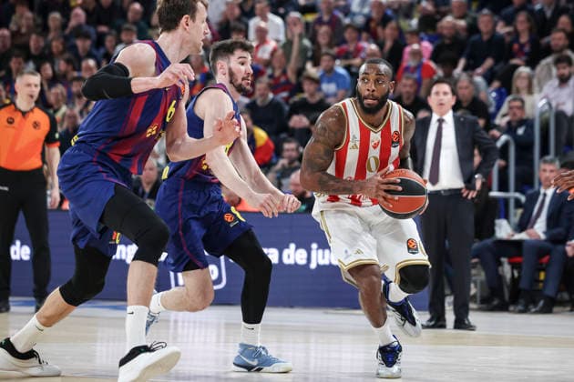 March 27, 2026, Barcelona, Barcelona, Spain: Codi Miller-McIntyre of Crvena Zvezda Meridianbet Belgrade in action during the EuroLeague Regular Season Round 34 match played between FC Barcelona, Barca and Crvena Zvezda Meridianbet Belgrade at Palau Blaugrana on March 27, 2026 in Barcelona, Spain. FC Barcelona V Crvena Zvezda Meridianbet Belgrade - Euroleague 2025 2026  - ZUMAa181 20260327_zaa_a181_130 Copyright: xJavierxBorregox