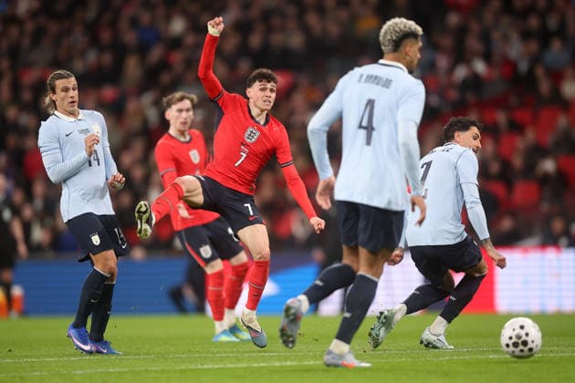 International Friendly, Länderspiel, Nationalmannschaft match between England and Uruguay at Wembley Stadium Featuring: Phil Foden of England Where: London, United Kingdom When: 27 Mar 2026 Credit: Daniel phcimages Cover Images **NOT AVAILABLE FOR PUBLICATION IN UK NEWSPAPERS** EDITORIAL USE ONLY. NOT FOR USE BY NEWSPAPERS BASED IN THE UK. Copyright: xx coverimg55586193