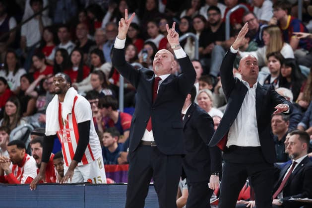 March 27, 2026, Barcelona, Barcelona, Spain: Sasa Obradovic, head coach of Crvena Zvezda Meridianbet Belgrade gestures during the EuroLeague Regular Season Round 34 match played between FC Barcelona, Barca and Crvena Zvezda Meridianbet Belgrade at Palau Blaugrana on March 27, 2026 in Barcelona, Spain. Barcelona Spain - ZUMAa181 20260327_zaa_a181_095 Copyright: xJavierxBorregox