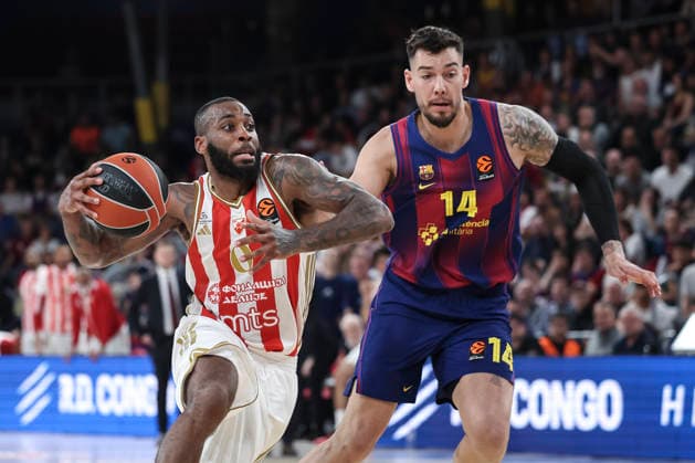 March 27, 2026, Barcelona, Barcelona, Spain: Codi Miller-McIntyre of Crvena Zvezda Meridianbet Belgrade and Willy Hernangomez of FC Barcelona, Barca in action during the EuroLeague Regular Season Round 34 match played between FC Barcelona and Crvena Zvezda Meridianbet Belgrade at Palau Blaugrana on March 27, 2026 in Barcelona, Spain. FC Barcelona V Crvena Zvezda Meridianbet Belgrade - Euroleague 2025 2026  - ZUMAa181 20260327_zaa_a181_190 Copyright: xJavierxBorregox