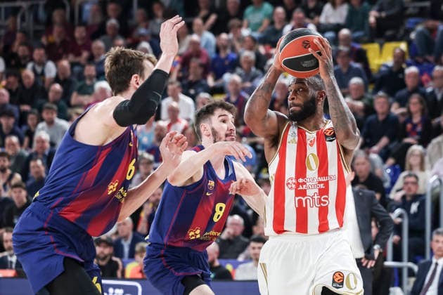 March 27, 2026, Barcelona, Barcelona, Spain: Codi Miller-McIntyre of Crvena Zvezda Meridianbet Belgrade in action during the EuroLeague Regular Season Round 34 match played between FC Barcelona, Barca and Crvena Zvezda Meridianbet Belgrade at Palau Blaugrana on March 27, 2026 in Barcelona, Spain. Barcelona Spain - ZUMAa181 20260327_zaa_a181_128 Copyright: xJavierxBorregox