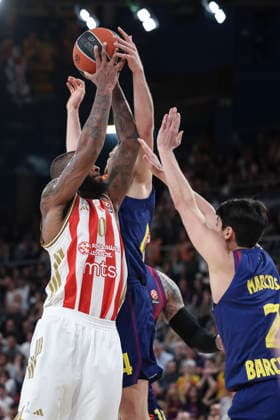 March 27, 2026, Barcelona, Barcelona, Spain: Codi Miller-McIntyre of Crvena Zvezda Meridianbet Belgrade in action during the EuroLeague Regular Season Round 34 match played between FC Barcelona, Barca and Crvena Zvezda Meridianbet Belgrade at Palau Blaugrana on March 27, 2026 in Barcelona, Spain. Barcelona Spain - ZUMAa181 20260327_zaa_a181_184 Copyright: xJavierxBorregox