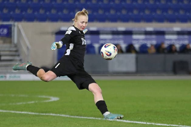 Google Pixel Women Bundesliga, FC Carl Zeiss Jena RB Leipzig 27 03 2026 Goalkeeper Jasmin Janning 1, Carl Zeiss Jena Soccer, Google Pixel Women Bundesliga, Season 2025 2026, 22 Matchday FC Carl Zeiss Jena vs RB Leipzig on 27 03 2026, Ernst Abbe Sportfeld, ad hoc Arena, Jena DFB REGULATIONS PROHIBIT ANY USE OF PHOTOGRAPHS AS IMAGE SEQUENCES AND OR QUASI VIDEO Copyright: xBEAUTIFULxSPORTS JanxKaeferx