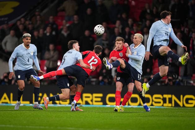 Action during a England corner during the International Friendly, Länderspiel, Nationalmannschaft match between England and Uruguay at Wembley Stadium, London, England on 27 March 2026.  Copyright: xAndyxRowlandx PMI-7198-0056