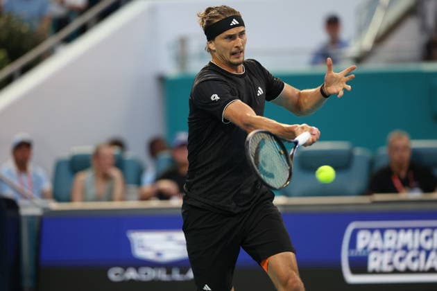 March 27, 2026, Miami Gardens, Florida, United States Of America: MIAMI GARDENS, FLORIDA - MARCH 27: Jannik SInner of Italy defeats Alexander Zverev of Germany during the Men s Semifinals on Day 11 of the Miami Open at Hard Rock Stadium on March 27, 2026 in Miami Gardens, Florida....People: Greg Norman Miami Gardens United States Of America - ZUMAs214 20260327_ada_s214_025 Copyright: xSMGx