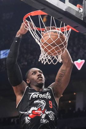 March 27, 2026, Toronto, On, CAN: Toronto Raptors RJ Barrett (9) scores against New Orleans Pelicans during first half NBA, Basketball Herren, USA basketball action in Toronto on Friday, March 27, 2026. Canada News - March 27, 2026  - ZUMAc35_ 20260327_zaf_c35_204 Copyright: xChrisxYoungx