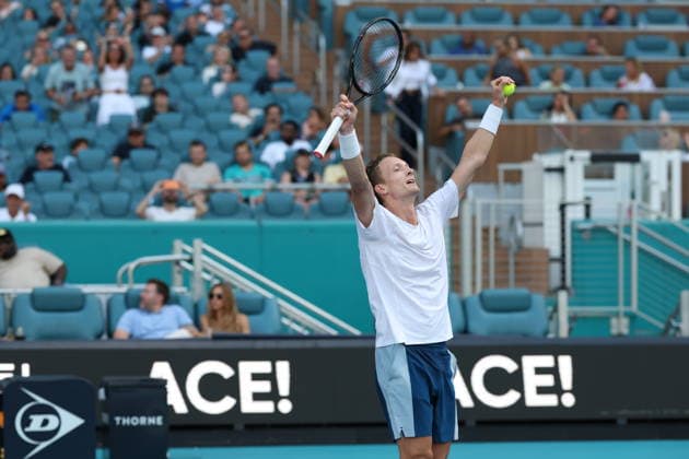 March 27, 2026, Miami Gardens, Florida, United States Of America: MIAMI GARDENS, FL - MARCH 27: Jiri Lehecka (CZE) defeats Arthur Fils (FRA) at the Miami Open on March 27, 2026, at Hard Rock Stadium in Miami Gardens, Florida,...People: Jiri Lehecka Miami Open 2026 - Day 11  - ZUMAs214 20260327_ada_s214_191 Copyright: xSMGx