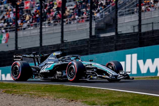 SUZUKA Formula 1 driver George Russell of Mercedes AMG Petronas Formula One Team during the Formula 1 Japan Suzuka free practice at the Suzuka Formula 1 circuit on March 28, 2025 in Suzuka, Japan Photo by DeFodi Images