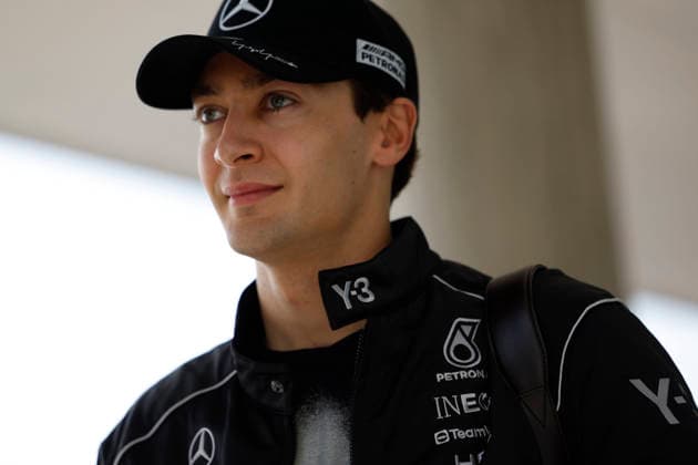 28th March 2026; Suzuka Circuit, Suzuka, Japan; 2026 FIA Formula 1 Japanese Grand Prix; Free Practice Three; George Russell (63) of Mercedes-AMG PETRONAS Formula One Team and Great Britain arriving to the paddock StephenxBlackberry