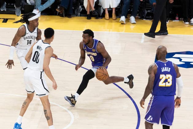 March 27, 2026, Los Angeles, California, United States: Los Angeles Lakers™ Bronny James (9) drives against the Brooklyn Nets during an NBA, Basketball Herren, USA basketball game at Crypto.com Arena on Friday, March 27, 2026 in Los Angeles. NBA 2026: Lakers 116:99 Nets - 27 Mar 2026  - ZUMAs197 20260327_aaa_s197_545 Copyright: xRingoxChiux