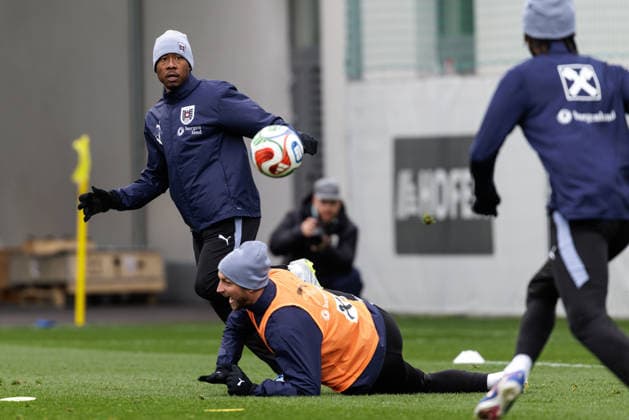 SOCCER - AUT vs KOR, test match VIENNA,AUSTRIA,28.MAR.26 - SOCCER - OEFB international test match, Austria vs South Korea, preview, training Team AUT. Image shows David Alaba and Marko Arnautovic (AUT).  GEPAxpictures xArminxRauthner