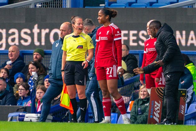 Football - FA Women™s Super League - Everton FC Women v Liverpool FC Women LIVERPOOL, ENGLAND - Sunday, March 27, 2026: Liverpool s AurÃ lie Csillag comes on as a sub in the second half during the FA Women™s Super League match between Everton FC Women and Liverpool FC Women, the Women s Merseyside Derby at Goodison Park. (Photo by James Giblin Propaganda) LIVERPOOL Goodison Park MERSEYSIDE ENGLAND  Copyright: xPropagandax P2026-03-28-Everton_W_Liverpool_W70