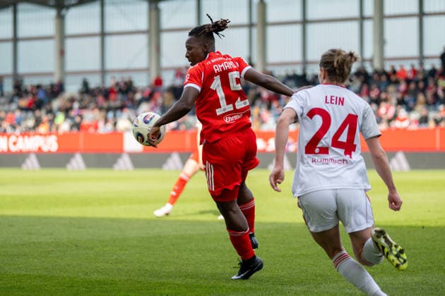 Bernadette Amani 15 FC Bayern Muenchen , FC Bayern Frauen Muenchen 1 FC Nuernberg, Google Pixel Frauenbundesliga, 22 Spieltag, 28 03 26 DFB regulations prohibit any use of photographs as image sequences and or quasi video kolbert press Muenchen Bayern Germany Copyright: xkolbert-press UlrichxGamelx