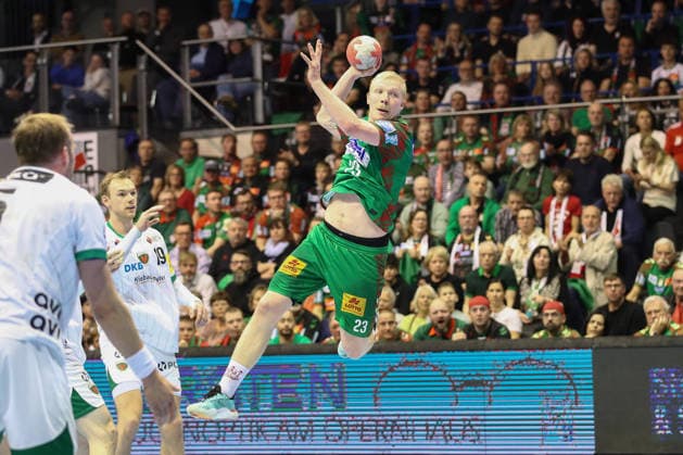 28 03 2026, xtgx, Handball, Daikin HBL, SC Magdeburg Füchse Berlin v l Magnus Saugstrup Magdeburg, 23 throws goal, Torschuetze, scores goal, Treffer, scores the goal Magdeburg