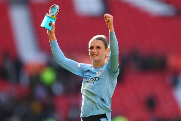 Kerstin Casparij of Manchester City celebrates at the end of the match Manchester United, ManU Women v Manchester City Women, Barclays Women s Super League 2025-26, Football, Old Trafford, Manchester, UK - 28 Mar 2026Manchester Old Trafford United Kingdom EDITORIAL USE ONLY No use with unauthorised audio, video, data, fixture lists, club league logos or live services. Online in-match use limited to 120 images, no video emulation. No use in betting, games or single club league player publications.  Copyright: xPaulxCurrie Shutterstockx 16788951at
