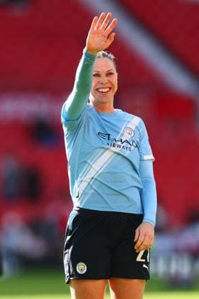 Rebecca Knaak of Manchester City celebrates at the end of the match Manchester United, ManU Women v Manchester City Women, Barclays Women s Super League 2025-26, Football, Old Trafford, Manchester, UK - 28 Mar 2026Manchester Old Trafford United Kingdom EDITORIAL USE ONLY No use with unauthorised audio, video, data, fixture lists, club league logos or live services. Online in-match use limited to 120 images, no video emulation. No use in betting, games or single club league player publications.  Copyright: xPaulxCurrie Shutterstockx 16788951av