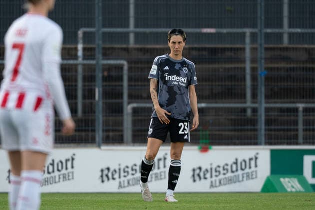 COLOGNE, GERMANY - MARCH 28: Sara Doorsoun (23 Eintracht Frankfurt Frauen) during the Google Pixel Frauen-Bundesliga between 1. FC Köln and Eintracht Frankfurt at Franz-Kremer-Stadion on March 28, 2026 in Cologne, Germany. (Photo by Qianru Zhang Press Photo) Copyright: xQianruxZhang SPPx Sportspressphoto_SPR120103