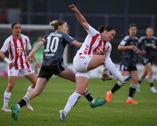 28 03 2026, xophax, Fußball , Frauen Bundesliga Google Pixel Frauen Bundesliga 25 26 1 FC Köln vs Eintracht Frankfurt V l n right Laura Feiersinger 1 FC Köln Laura Freigang Frankfurt and Amelie Claire Bohnen 1 FC Köln DFL DFB REGULATIONS PROHIBIT ANY USE OF PHOTOGRAPHS as IMAGE SEQUENCES and or QUASI VIDEO Koeln