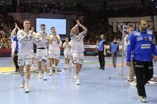 28 03 2026, xtgx, Handball, Daikin HBL, SC Magdeburg Füchse Berlin v l Berlin enttaeuscht, schaut enttaeuscht, niedergeschlagen, disappointed Magdeburg