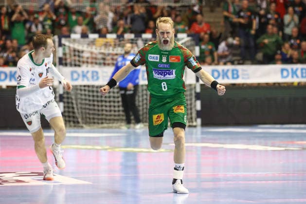 28 03 2026, xtgx, Handball, Daikin HBL, SC Magdeburg Füchse Berlin v l Matthias Musche Magdeburg, 6 Jubel, Torjubel, jubelt ubelt ueber das Tor, celebrate the goal, celebration Magdeburg