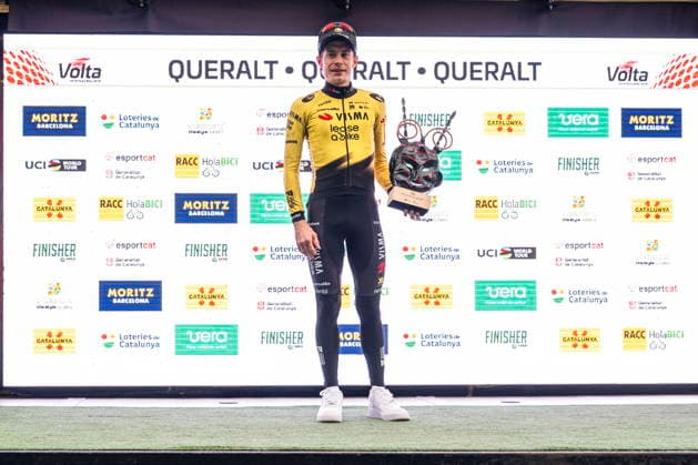 Volta a Catalunya cycling race - Stage 6 Danish rider Jonas Vingegaard of Visma l Lease a Bike team celebrates on the podium after winning the sixth stage of the Volta a Catalunya cycling race, over 158.2km from Berga to Queralt, Spain, 28 March 2026. QUERALT Spain  Copyright: xSIUxWUx
