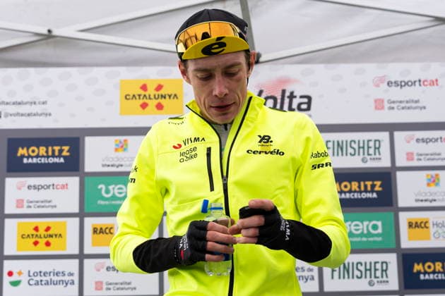 Volta a Catalunya cycling race - Stage 6 Danish rider Jonas Vingegaard of Visma l Lease a Bike team celebrates on the podium after winning the sixth stage of the Volta a Catalunya cycling race, over 158.2km from Berga to Queralt, Spain, 28 March 2026. QUERALT Spain  Copyright: xSIUxWUx