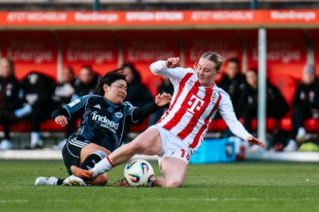Google Pixel Women Bundesliga 1 FC Köln Eintracht Frankfurt 28 03 2026 Remina Chiba Eintracht Frankfurt, 15 in duel with Carlotta Imping 1 FC Köln, 14 Google Pixel Women Bundesliga 1 FC Köln Eintracht Frankfurt Köln, Franz Kremer Stadion 28 03 2025 DFB REGULATIONS PROHIBIT ANY USE OF PHOTOGRAPHS AS IMAGE SEQUENCES AND OR QUASI VIDEO Copyright: xBEAUTIFULxSPORTS Freisenx