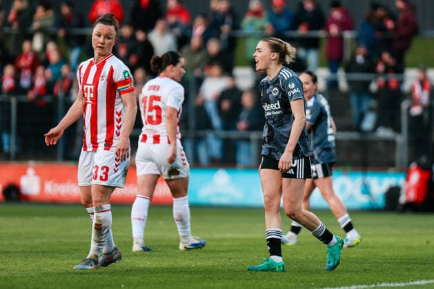 Google Pixel Women Bundesliga 1 FC Köln Eintracht Frankfurt 28 03 2026 Marina Hegering 1 FC Köln, 33 and Laura Freigang Eintracht Frankfurt, 10 is frustrated Google Pixel Women Bundesliga 1 FC Köln Eintracht Frankfurt Köln, Franz Kremer Stadion 28 03 2025 DFB REGULATIONS PROHIBIT ANY USE OF PHOTOGRAPHS AS IMAGE SEQUENCES AND OR QUASI VIDEO Copyright: xBEAUTIFULxSPORTS Freisenx