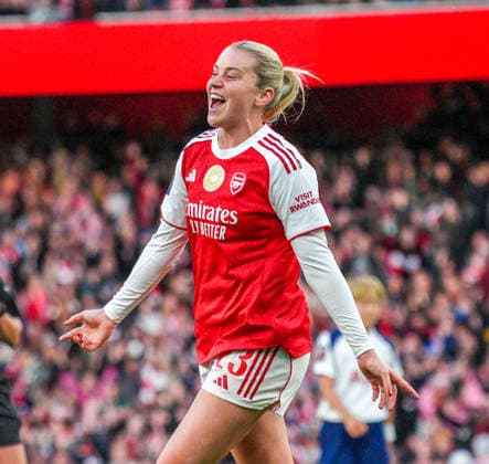 Arsenal Women v Tottenham Hotspur Women Barclays Women s Super League Alessia Russo of Arsenal Women celebrates after scoring her sides third goal and completing her hat-trick during the Barclays Women s Super League match at the Emirates Stadium, London 28 03 2026 UK Newspapers OUT Copyright: xNickxEmmersonx FIL-23194-0030