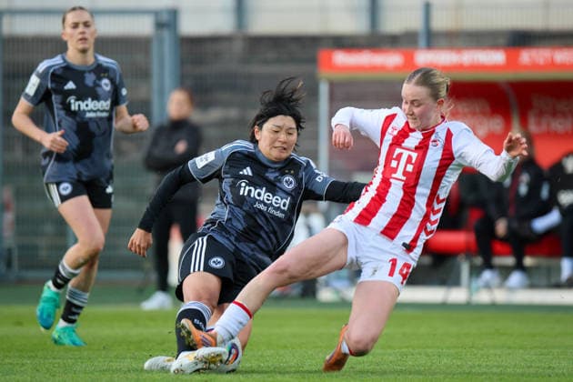 Cologne, Germany 28 March 2026 1 Womens Bundesliga 22 Matchday 1 FC Cologne Women vs Eintracht Frankfurt Women In the picture from left in duel Remina Chiba SGE and Carlotta Imping FC Cologne Copyright: HMBxMedia MadeleinexFantini