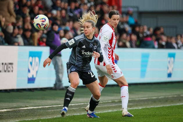 Cologne, Germany 28 March 2026 1 Womens Bundesliga 22 Matchday 1 FC Cologne Women vs Eintracht Frankfurt Women In the picture from left Nadine Riesen SGE and Sara Agrez FC Cologne Copyright: HMBxMedia MadeleinexFantini