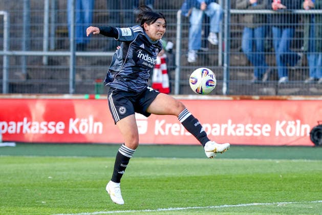 28 03 2026, xsscx, Frauen Fussball, 1 FC Köln Eintracht Frankfurt, 1 Fussball Bundesliga, 22 Spieltag, Franz Kremer Stadion, Saison 2025 2026 Remina Chiba Eintracht Frankfurt 15 DFB regulations prohibit any use of photographs as image sequences and or quasi video Photo xSandraxScherningxPressefotoKochx Nordrhein Westfalen Germany
