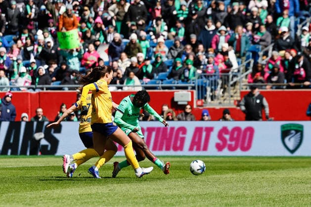 March 28, 2026; Foxborough, Massachusetts, USA; Boston Legacy FC forward Aissata Traore (14) takes a shot on goal in a National WomenÃ¢â‚¬â ¢s Soccer League game against the Utah Royals FC at Gillette Stadium. (c) CSM - ZUMAc04_ 20260328_zma_c04_024 Copyright: xBurtxGranofskyx