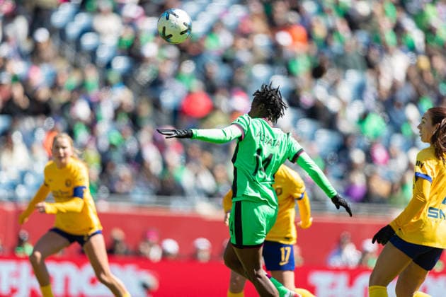 March 28, 2026; Foxborough, Massachusetts, USA; Boston Legacy FC forward Aissata Traore (14) attacks the ball in a National WomenÃ¢â‚¬â ¢s Soccer League game against the Utah Royals FC at Gillette Stadium. (c) CSM - ZUMAc04_ 20260328_zma_c04_028 Copyright: xBurtxGranofskyx