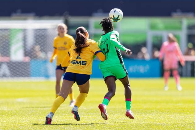 March 28, 2026; Foxborough, Massachusetts, USA; Utah Royals FC defender Tatumn Milazzo (2) pushes Boston Legacy FC forward Aissata Traore (14) in a National WomenÃ¢â‚¬â ¢s Soccer League game at Gillette Stadium. (c) CSM NWSL 2026: Royals Vs Legacy MAR 28  - ZUMAc04_ 20260328_zma_c04_036 Copyright: xBurtxGranofskyx