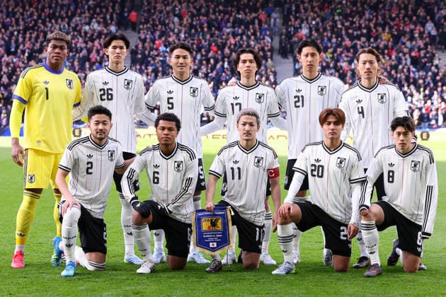 Scotland v Japan - International Friendly, Länderspiel, Nationalmannschaft Japanese team group, Mannschaftsbild, Totale of (fr) Zion Suzuki, Hiroki Ito, Tsuyoshi Watanabe, Ao Tanaka, Hiroki Ito, Ayumu Seko, (fr) Yukinari Sugawara, Joel Chima Fujita, Daizen Maeda, Kodai Sano and Yuito Suzuki before the international friendly match between Scotland and Japan on March 28, 2026 in Glasgow, Scotland. WARNING! This Photograph May Only Be Used For Newspaper And Or Magazine Editorial Purposes. May Not Be Used For Publications Involving 1 player, 1 Club Or 1 Competition Without Written Authorisation From Football DataCo Ltd. For Any Queries, Please Contact Football DataCo Ltd on +44 (0) 207 864 9121 Glasgow Hampden Park Glasgow Scotland Copyright: xAllstarxPicturexLibraryxLtdx