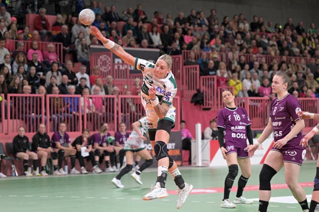 Luisa Schulze FrischAuf Goeppingen, 33 at the throw goal TusSies Metzingen vs FrischAuf Goeppingen , Handball, Alsco HBF, 21 League match day, Season 2025 2026, 28 03 2026 TusSies Metzingen vs FrischAuf Goeppingen , Handball, Alsco HBF, 21 League match day, Season 2025 2026, 28 03 2026 Tuebingen Copyright: xEibner-Pressefoto TobiasxBaurx EP_TBR