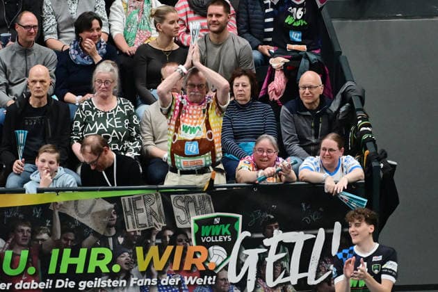 GER 1 VBL, Play Off quarterfinals, SVG Lueneburg vs WWK Volleys Herrsching 28 03 2026, GER 1 VBL, PLay Off quarterfinals, SVG Lueneburg vs WWK Volleys Herrsching, in the picture feature the fans of Herrsching nordphotoxGmbH xWitke nph00002