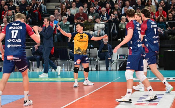 GER 1 VBL, Play Off quarterfinals, SVG Lueneburg vs WWK Volleys Herrsching 28 03 2026, GER 1 VBL, PLay Off quarterfinals, SVG Lueneburg vs WWK Volleys Herrsching, in the picture the Lueneburg team cheers nordphotoxGmbH xWitke nph00002
