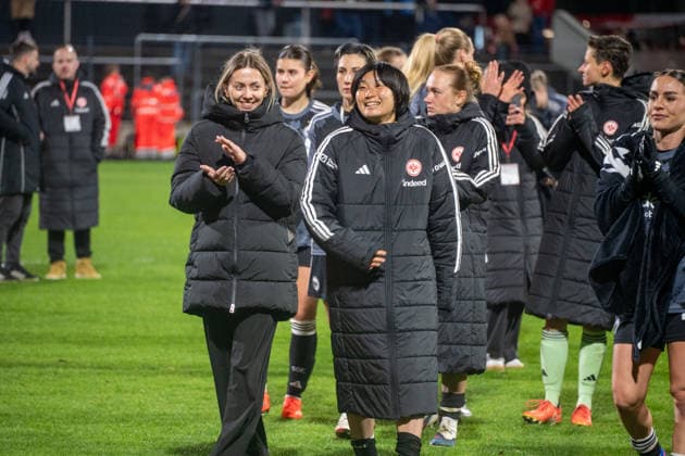 Germany Soccer Google Pixel Womens Bundesliga 2025 2026 1 FC Köln vs Eintracht Frankfurt 22 Matchday Franz Kremer Stadium Cologne Victory celebration, Reaction, Remina Chiba Eintracht Frankfurt, 15 Copyright: xOrhanxHabashx