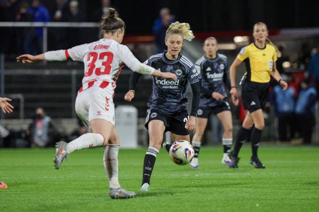 28 03 2026, xgrfx, Fußball Google Pixel Frauen Bundesliga, 1 FC Köln Eintracht Frankfurt v l Marina Hegering 1 FC Köln , Rebecka Blomqvist Eintracht Frankfurt DFL DFB REGULATIONS PROHIBIT ANY USE OF PHOTOGRAPHS as IMAGE SEQUENCES and or QUASI VIDEO Köln