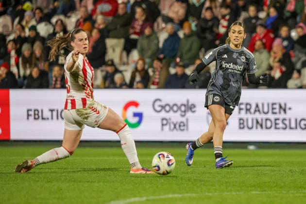 28 03 2026, xgrfx, Soccer Google Pixel Women Bundesliga, 1 FC Köln Eintracht Frankfurt v l Adriana Achcinska 1 FC Köln , Ereleta Memeti Eintracht Frankfurt DFL DFB REGULATIONS PROHIBIT ANY USE OF PHOTOGRAPHS as IMAGE SEQUENCES and or QUASI VIDEO Köln