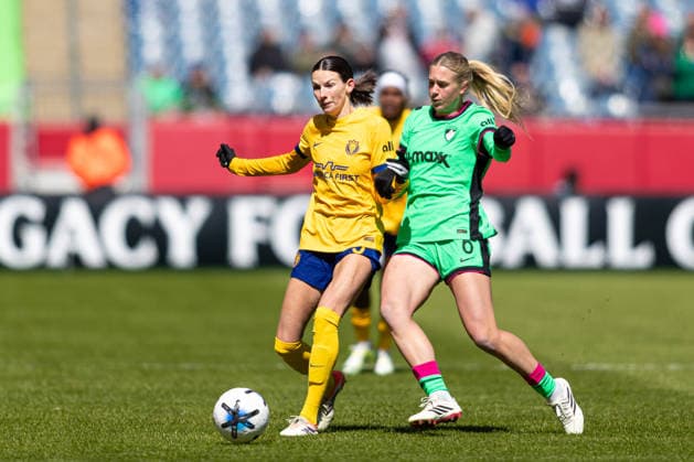 March 28, 2026; Foxborough, Massachusetts, USA; Utah Royals FC midfielder Cece Delzer (5) and Boston Legacy FC midfielder Annie Karich (6) fight for the ball in a National WomenÃ¢â‚¬â ¢s Soccer League game at Gillette Stadium. (c) CSM NWSL 2026: Royals Vs Legacy MAR 28  - ZUMAc04_ 20260328_zma_c04_070 Copyright: xBurtxGranofskyx