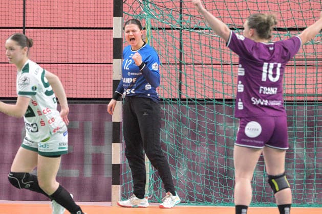 Marie Kristin Weiss TusSies Metzingen, 12 in goal Cheers after the save TusSies Metzingen vs FrischAuf Goeppingen , Handball, Alsco HBF, 21 Ligaspieltag, Saison 2025 2026, 28 03 2026 TusSies Metzingen vs FrischAuf Goeppingen , Handball, Alsco HBF, 21 Ligaspieltag, Saison 2025 2026, 28 03 2026 Tuebingen Copyright: xEibner-Pressefoto TobiasxBaurx EP_TBR