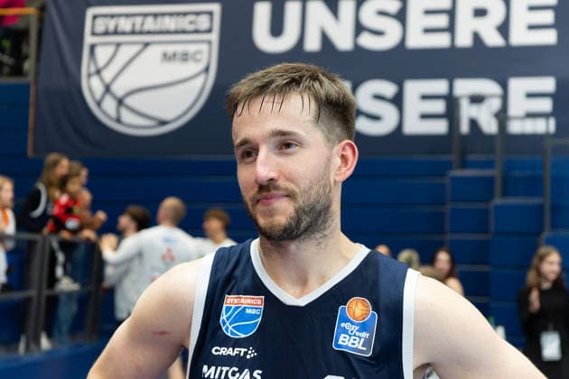 Spencer Reaves MBC, 31 after the 90 82 home win, Syntainics MBC vs Rasta Vechta, Basketball, 1 Bundesliga, Men, Matchday 26, Season 2025 26, 28 03 2026 Weißenfels Stadthalle Sachsen Anhalt Germany