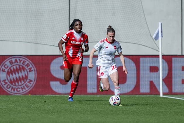 Nastassja Lein 1 FC Nuernberg, 24 followed by Edna Imade FC Bayern Muenchen Frauen, 29 GER, FC Bayern Muenchen Frauen vs 1 FC Nuernberg, Fußball, Google Pixel Frauen Bundesliga, 22 Spieltag, Saison 2025 2026, 28 03 2026 DFL DFB REGULATIONS PROHIBIT ANY USE OF PHOTOGRAPHS as IMAGE SEQUENCES and or QUASI VIDEO GER, FC Bayern Muenchen Frauen vs 1 FC Nuernberg, Football, Google Pixel Frauen Bundesliga, 22 Spieltag, Saison 2025 2026, 28 03 2026 Muenchen Copyright: xEibner-Pressefoto HeikexFeinerx EP_HFR