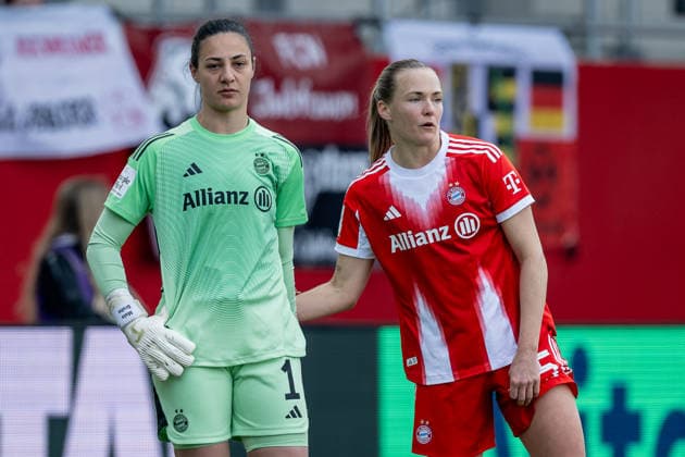 Maria Luisa Grohs Goalkeeper, FC Bayern Muenchen Women, 01 and Magdalena Eriksson FC Bayern Muenchen Women, 05 GER, FC Bayern Muenchen Women vs 1 FC Nuernberg, Soccer, Google Pixel Women Bundesliga, 22 Matchday, Season 2025 2026, 28 03 2026 DFL DFB REGULATIONS PROHIBIT ANY USE OF PHOTOGRAPHS as IMAGE SEQUENCES and or QUASI VIDEO GER, FC Bayern Muenchen Frauen vs 1 FC Nuernberg, Football, Google Pixel Frauen Bundesliga, 22 Spieltag, Saison 2025 2026, 28 03 2026 Muenchen Copyright: xEibner-Pressefoto HeikexFeinerx EP_HFR