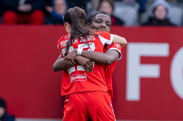 Edna Imade FC Bayern Muenchen Frauen, 29 celebrates with Natalia Padilla Bidas FC Bayern Muenchen Frauen, 23 her goal for 2 0 GER, FC Bayern Muenchen Frauen vs 1 FC Nuernberg, Football, Google Pixel Frauen Bundesliga, 22 Matchday, Season 2025 2026, 28 03 2026 DFL DFB REGULATIONS PROHIBIT ANY USE OF PHOTOGRAPHS as IMAGE SEQUENCES and or QUASI VIDEO GER, FC Bayern Muenchen Frauen vs 1 FC Nuernberg, Football, Google Pixel Frauen Bundesliga, 22 Spieltag, Saison 2025 2026, 28 03 2026 Muenchen Copyright: xEibner-Pressefoto HeikexFeinerx EP_HFR