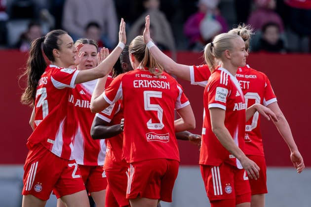 The Munich women cheer with Natalia Padilla Bidas FC Bayern Muenchen Frauen, 23 their goal for 2 0 GER, FC Bayern Muenchen Frauen vs 1 FC Nuernberg, Football, Google Pixel Frauen Bundesliga, 22 Matchday, Season 2025 2026, 28 03 2026 DFL DFB REGULATIONS PROHIBIT ANY USE OF PHOTOGRAPHS as IMAGE SEQUENCES and or QUASI VIDEO GER, FC Bayern Muenchen Frauen vs 1 FC Nuernberg, Football, Google Pixel Frauen Bundesliga, 22 Spieltag, Saison 2025 2026, 28 03 2026 Muenchen Copyright: xEibner-Pressefoto HeikexFeinerx EP_HFR